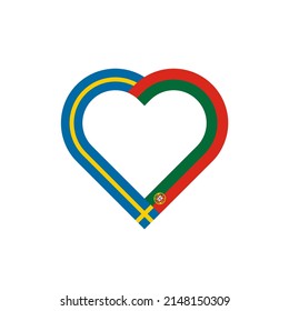 unity concept. heart ribbon icon of sweden and portugal flags. vector illustration isolated on white background