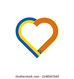 unity concept. heart ribbon icon of ukraine and catalan flags. vector illustration isolated on white background