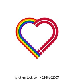 unity concept. heart ribbon icon of rainbow and denmark flags. vector illustration isolated on white background
