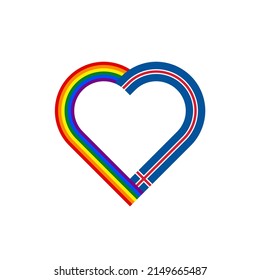 unity concept. heart ribbon icon of rainbow and iceland flags. vector illustration isolated on white background
