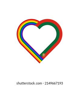 unity concept. heart ribbon icon of rainbow and portugal flags. vector illustration isolated on white background