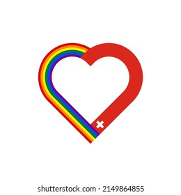 unity concept. heart ribbon icon of rainbow and switzerland flags. vector illustration isolated on white background