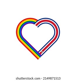 concepto de unidad. icono de la cinta de corazón de las banderas arcoiris y costa rica. ilustración vectorial aislada en fondo blanco
