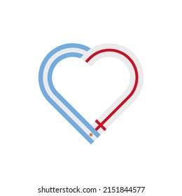 concepto de unidad. icono de la cinta de corazón de banderas argentinas e inglesas. ilustración vectorial aislada en fondo blanco