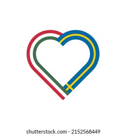 unity concept. heart ribbon icon of hungary and sweden flags. vector illustration isolated on white background