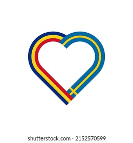 unity concept. heart ribbon icon of romania and sweden flags. vector illustration isolated on white background
