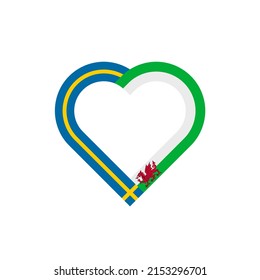 Einheitskonzept. Herzbänder Symbol von Schweden und Wales Flaggen. Vektorgrafik einzeln auf weißem Hintergrund
