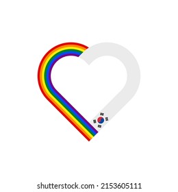 unity concept. heart ribbon icon of rainbow and south korea flags. vector illustration isolated on white background