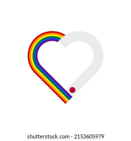 concepto de unidad. icono de la cinta de corazón de las banderas arcoiris y japonesa. ilustración vectorial aislada en fondo blanco