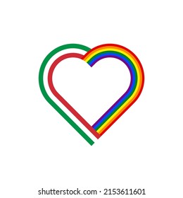 unity concept. heart ribbon icon of italy and rainbow flags. vector illustration isolated on white background	