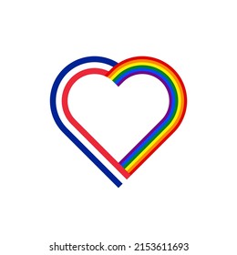 unity concept. heart ribbon icon of france and rainbow flags. vector illustration isolated on white background