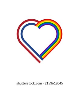 concepto de unidad. icono de la cinta de corazón de los países bajos y banderas arco iris. ilustración vectorial aislada en fondo blanco	