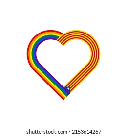 concepto de unidad. icono de la cinta de corazón de las banderas arcoiris y catalana. ilustración vectorial aislada en fondo blanco