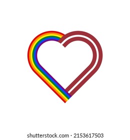 unity concept. heart ribbon icon of rainbow and latvia flags. vector illustration isolated on white background