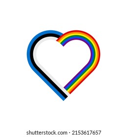 unity concept. heart ribbon icon of estonia and rainbow flags. vector illustration isolated on white background