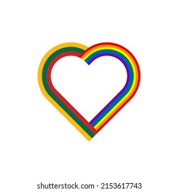 unity concept. heart ribbon icon of lithuania and rainbow flags. vector illustration isolated on white background