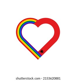 unity concept. heart ribbon icon of rainbow and albania flags. vector illustration isolated on white background