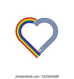 Einheitskonzept. Herzbandsymbol von Regenbogen- und Uruguayflaggen. Vektorgrafik einzeln auf weißem Hintergrund
