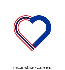 unity concept. heart ribbon icon of thailand and european union flags. vector illustration isolated on white background