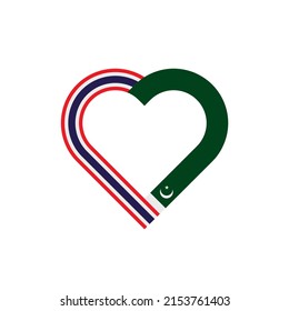 concepto de unidad. icono de la cinta de corazón de las banderas de tailandia y pakistán. ilustración vectorial aislada en fondo blanco