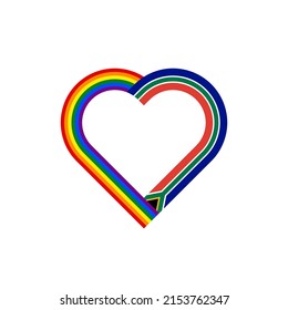 concepto de unidad. icono de la cinta de corazón de las banderas arcoíris y sudafrica. ilustración vectorial aislada en fondo blanco