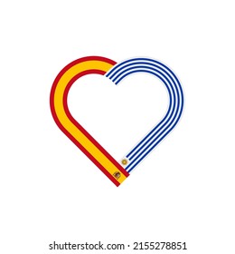 unity concept. heart ribbon icon of spain and uruguay flags. vector illustration isolated on white background
