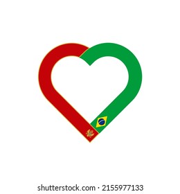 Einheitskonzept. Herzbandsymbol von Montenegro und brasilianischen Flaggen. Vektorgrafik einzeln auf weißem Hintergrund