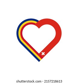 unity concept. heart ribbon icon of romania and switzerland flags. vector illustration isolated on white background