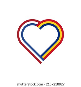 unity concept. heart ribbon icon of netherlands and romania flags. vector illustration isolated on white background