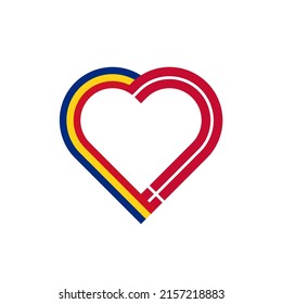concepto de unidad. icono de la cinta de corazón de las banderas romania y dinamarca. ilustración vectorial aislada en fondo blanco