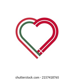 unity concept. heart ribbon icon of hungary and denmark flags. vector illustration isolated on white background