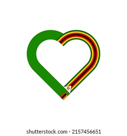 Einheitskonzept. Herzbandsymbol der Flags Zambia und Simbabwe. Vektorgrafik einzeln auf weißem Hintergrund