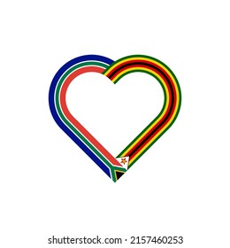 unity concept. heart ribbon icon of south africa and zimbabwe flags. vector illustration isolated on white background