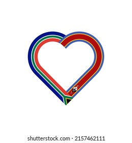 unity concept. heart ribbon icon of south africa and swaziland flags. vector illustration isolated on white background