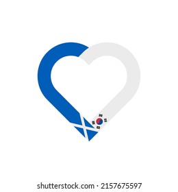 Einheitskonzept. Herzbandsymbol der Flaggen in Schottland und Südkorea. Vektorgrafik einzeln auf weißem Hintergrund