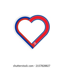 unity concept. heart ribbon icon of russia and north korea flags. vector illustration isolated on white background