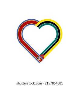 unity concept. heart ribbon icon of swaziland and south africa flags. vector illustration isolated on white background