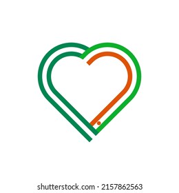 unity concept. heart ribbon icon of nigeria and niger flags. vector illustration isolated on white background