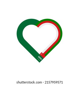 concepto de unidad. icono de la cinta de corazón de la arabia saudita y las banderas omaníes. ilustración vectorial aislada en fondo blanco	