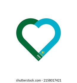 concepto de unidad. icono de la cinta de corazón de las banderas de arabia saudita y kazajistán. ilustración vectorial aislada en fondo blanco