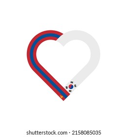  concepto de unidad. icono de la cinta de corazón de las banderas de mongolia y corea del sur. ilustración vectorial aislada en fondo blanco