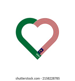 unity concept. heart ribbon icon of saudi arabia and malaysia flags. vector illustration isolated on white background