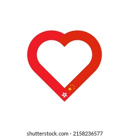 unity concept. heart ribbon icon of hong kong and china flags. vector illustration isolated on white background