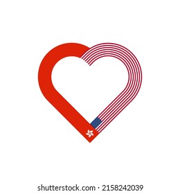 unity concept. heart ribbon icon of hong kong and united states flags. vector illustration isolated on white background