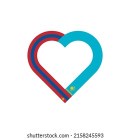 unity concept. heart ribbon icon of mongolia and kazakhstan flags. vector illustration isolated on white background
