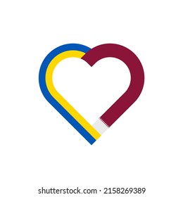 unity concept. heart ribbon icon of ukraine and qatar flags. vector illustration isolated on white background