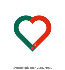 concepto de unidad. ícono de la cinta de corazón de banderas de bangladesh y china. ilustración vectorial aislada en fondo blanco