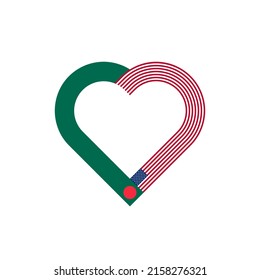 Einheitskonzept. Herzbandsymbol der bangladesh und der geeinten Staaten Flaggen. Vektorgrafik einzeln auf weißem Hintergrund