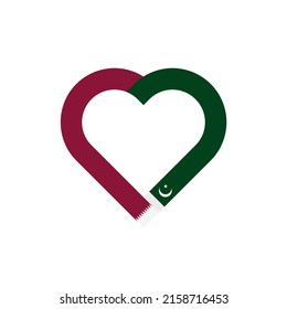 unity concept. heart ribbon icon of qatar and pakistan flags. vector illustration isolated on white background