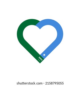 concepto de unidad. icono de la cinta de corazón de la rabia saudita y las banderas somalia. ilustración vectorial aislada en fondo blanco
